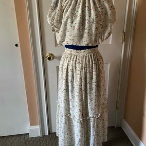 Hello Darling Ivory floral printed tiered maxi skirt and crop top